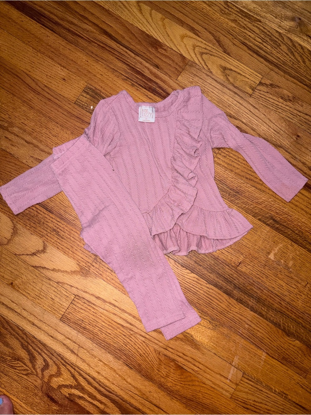 Girls Pink Ruffle Knit Two-Piece Set